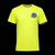 Safety yellow Uranus Tire & Wheel t-shirt flat lay front with small chest logo