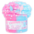 Cotton Candy Frost slime overflowing its labeled jar, topped with cloud fimos and two pastel cotton candy charms