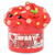 Bright red Cherry Bomb butter slime swirled out of its jar, topped with a cherry charm, bomb charms, and explosion sprinkles