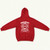 Back of a red Uranus Fire Dept. hoodie with white Maltese cross emblem, slogan "When Uranus Is Hot We Come Real Quick," and  www.uranusmissouri.com