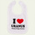 White I Love Uranus baby bib with a red heart and Uranus Fudge Factory print, laid flat