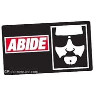 Novelty sticker featuring a stylized graphic of The Dude with Abide text.