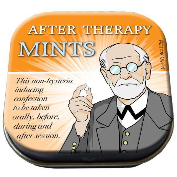 After Therapy Mints in a reusable novelty tin from Uranus Fudge Factory