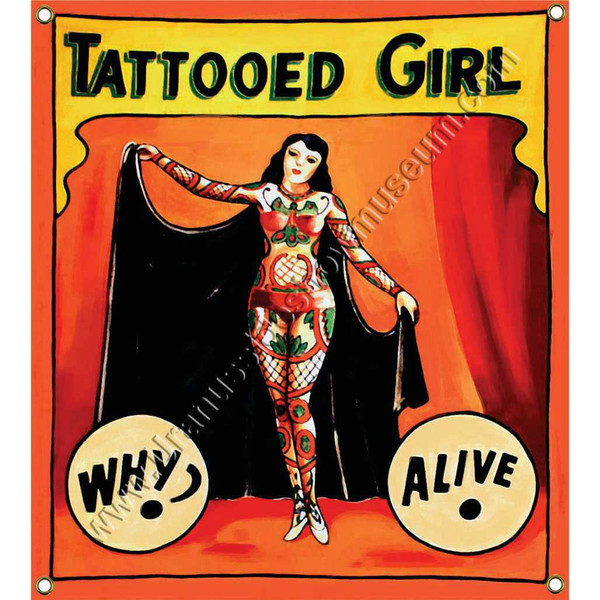 Novelty Tattooed Girl sideshow banner graphic from Uranus Sideshow Museum.