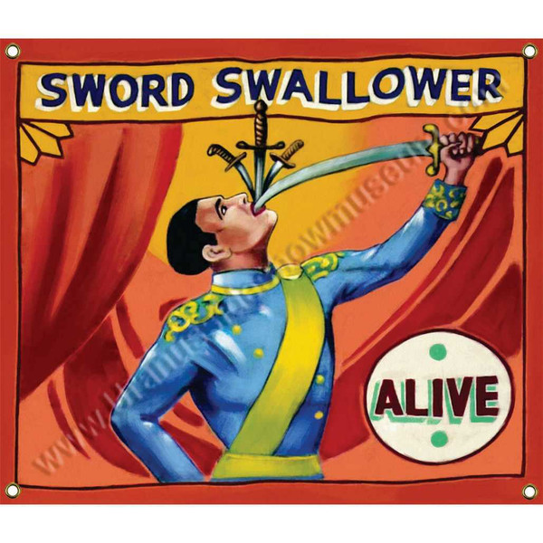 Novelty Sword Swallower sideshow banner graphic from Uranus Sideshow Museum.