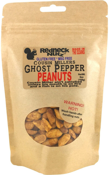 Ghost Pepper Peanuts pouch with a clear window showing seasoned snacks inside by Uranus Fudge Factory.