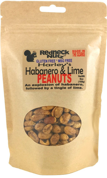 Habanero & Lime Peanuts pouch with a clear window showing seasoned snacks inside by Uranus Fudge Factory.