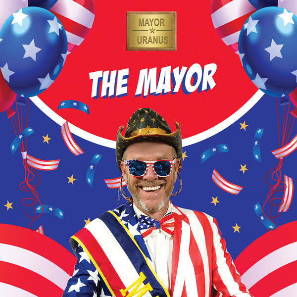 The Mayor of Uranus patriotic novelty sticker with stars and confetti from Uranus Fudge Factory
