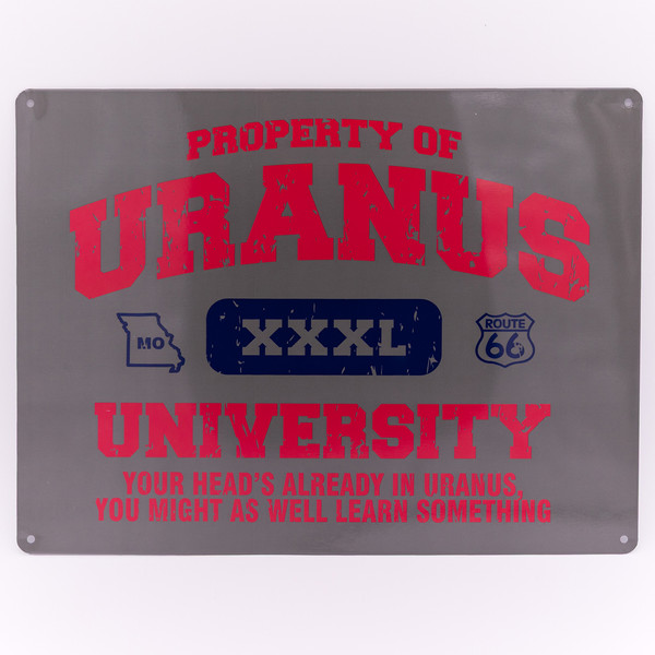 Retro collegiate style "Uranus University" metal sign from Uranus Fudge Factory