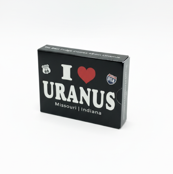 "I Love Uranus" souvenir poker size playing cards box from Uranus Fudge Factory