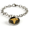 Stainless Steel Chain Bracelet with Gold Medical Symbol Front Silver