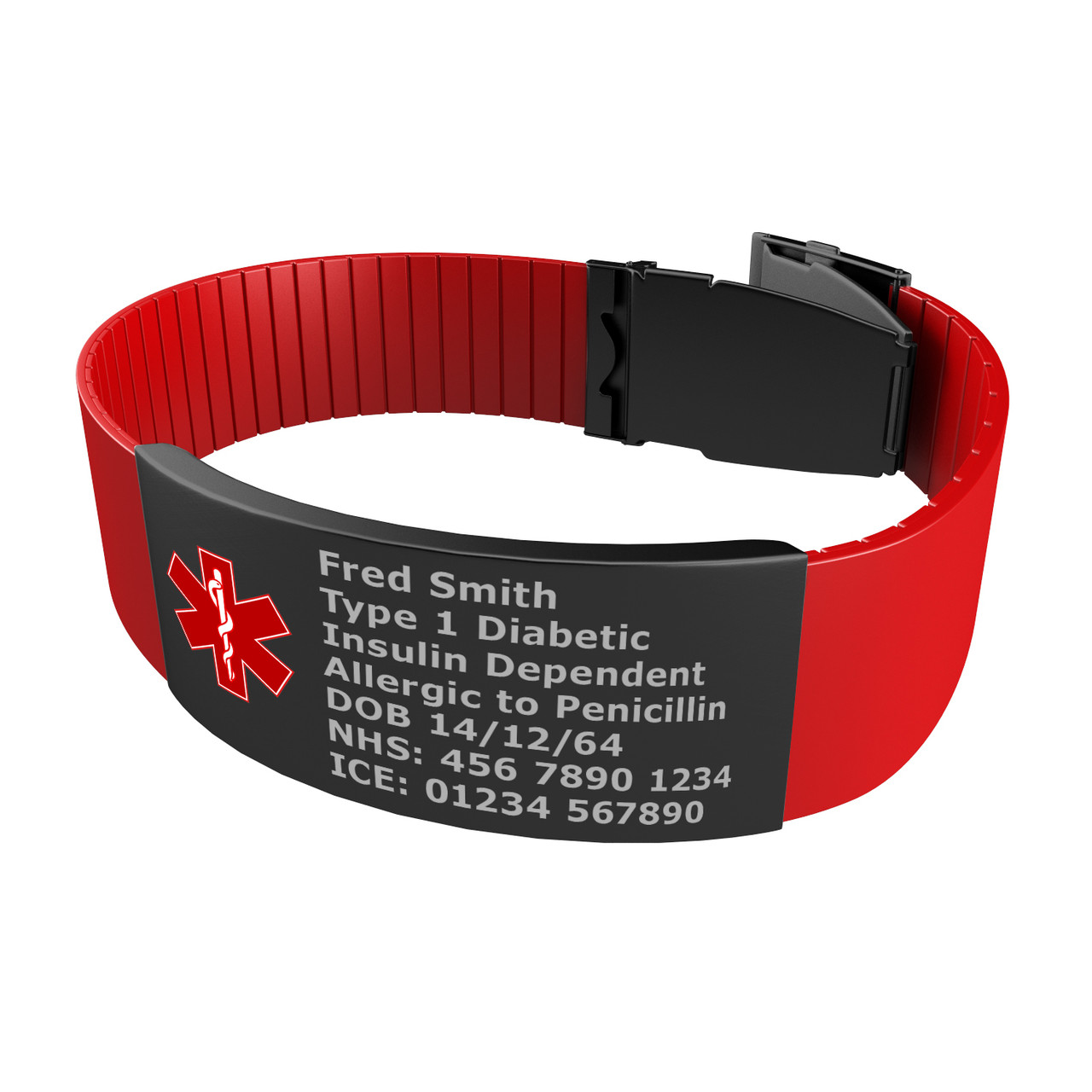 TGLS Red Medical Alert ID Bracelet | Adjustable Silicone & Stainless Steel | Laser Engraved Emergency Info