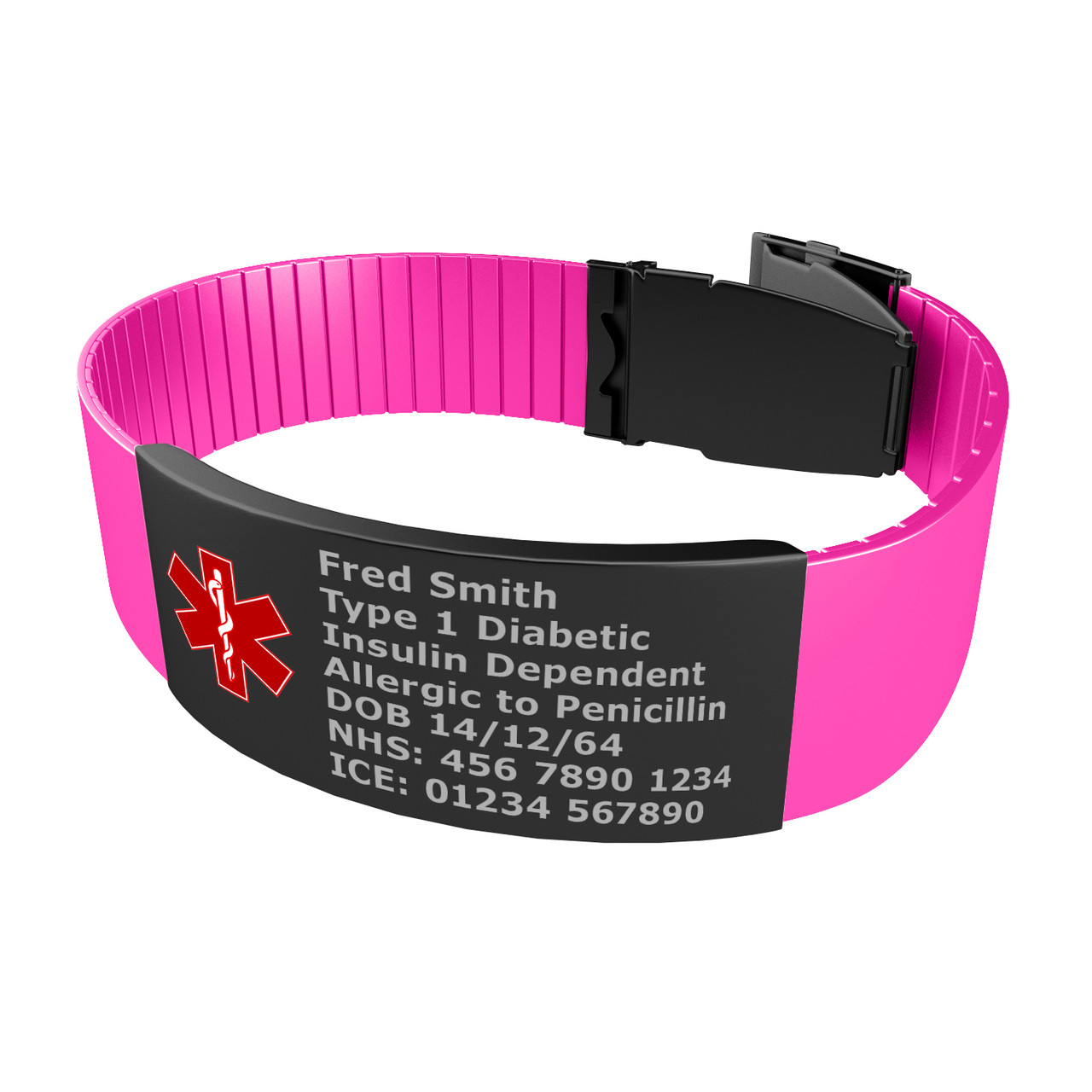 Medical Bracelet with Black Clasp / Tag Red Symbol