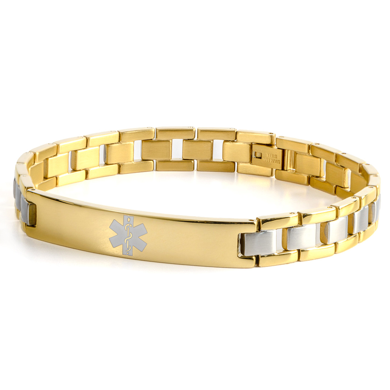 Medical ID Bracelet 10K Yellow Gold with Concave Curb Chain