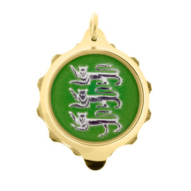 Gold Plated SOS Talisman Pendant 3 Leopards Green Coloured Front Gold Plated