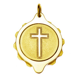 Gold Plated SOS Talisman Pendant Christian Cross Front Gold Plated