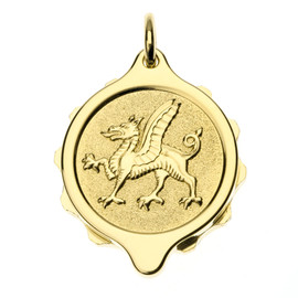 Gold Plated SOS Talisman Pendant Welsh Dragon Front Gold Plated