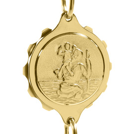 Gold Plated SOS Talisman Bracelet St Christopher Front Gold Plated