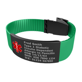 Medical Bracelet with Black Clasp / Tag Red Symbol
