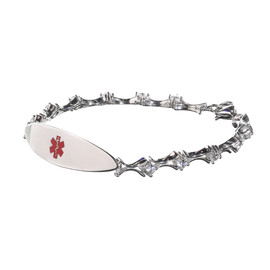 Rhodium Plated Silver Swarovski Zirconia Bracelet inverted links and four claw stones Side Silver