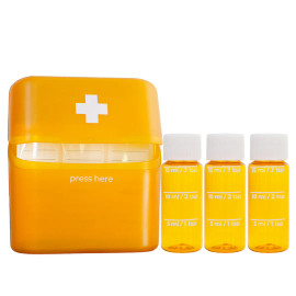 Travel Size Bottles for Medicines (Liquid or Pills) Carrying Case Amber with 3 bottles next to it