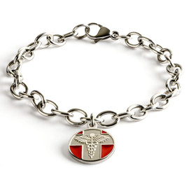 Red and Silver Medical Charm with Stainless Steel Chain Bracelet
