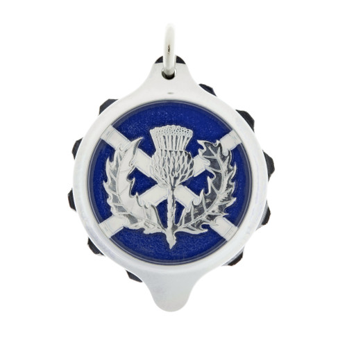 Chrome Plated SOS Talisman Pendant Scots Thistle Coloured Front Chrome Plated