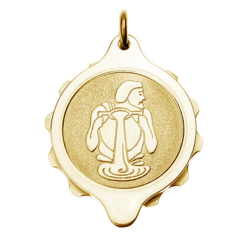 Gold Plated SOS Talisman Pendant Zodiac Aquarius Front Gold Plated