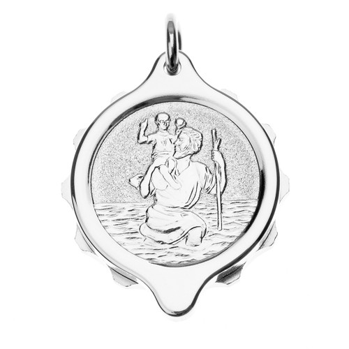 Stainless Steel SOS Talisman Pendant St Christopher Front Silver