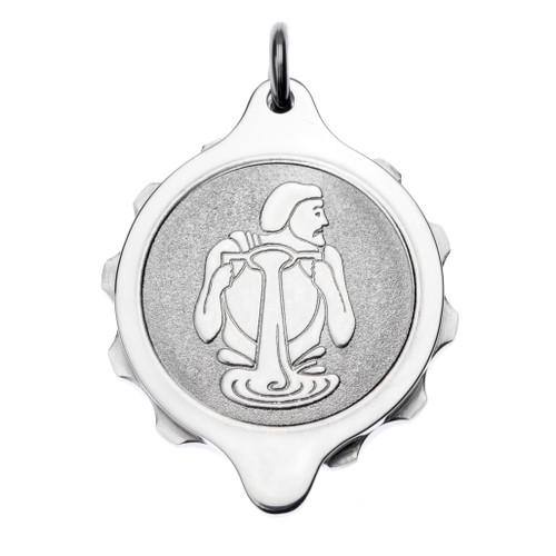 Stainless Steel SOS Talisman Pendant Zodiac Aquarius Front Silver