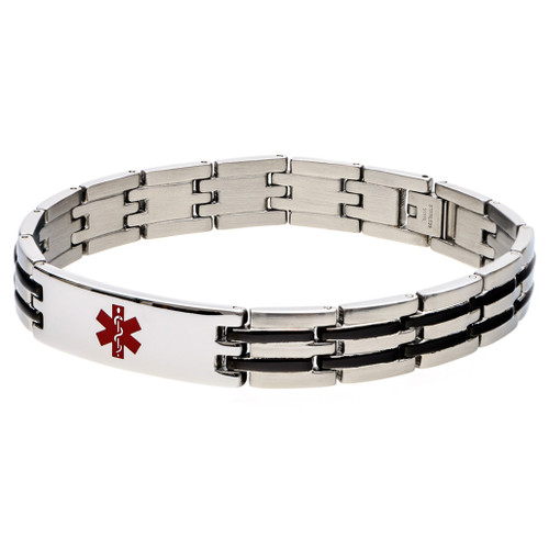 Stainless Steel Striped Bracelet Front Silver