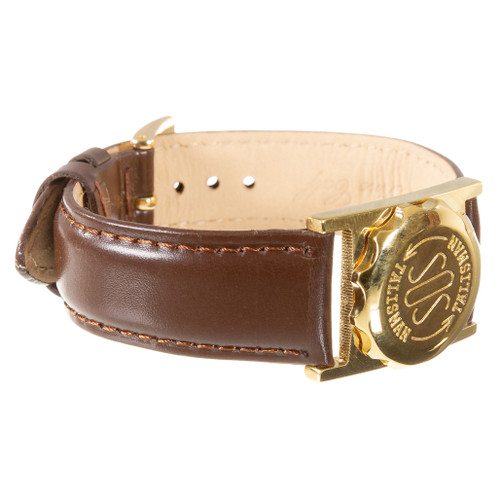 Gold Plated SOS Talisman Watch Style Nappa Polished Leather Strap 18mm Brown