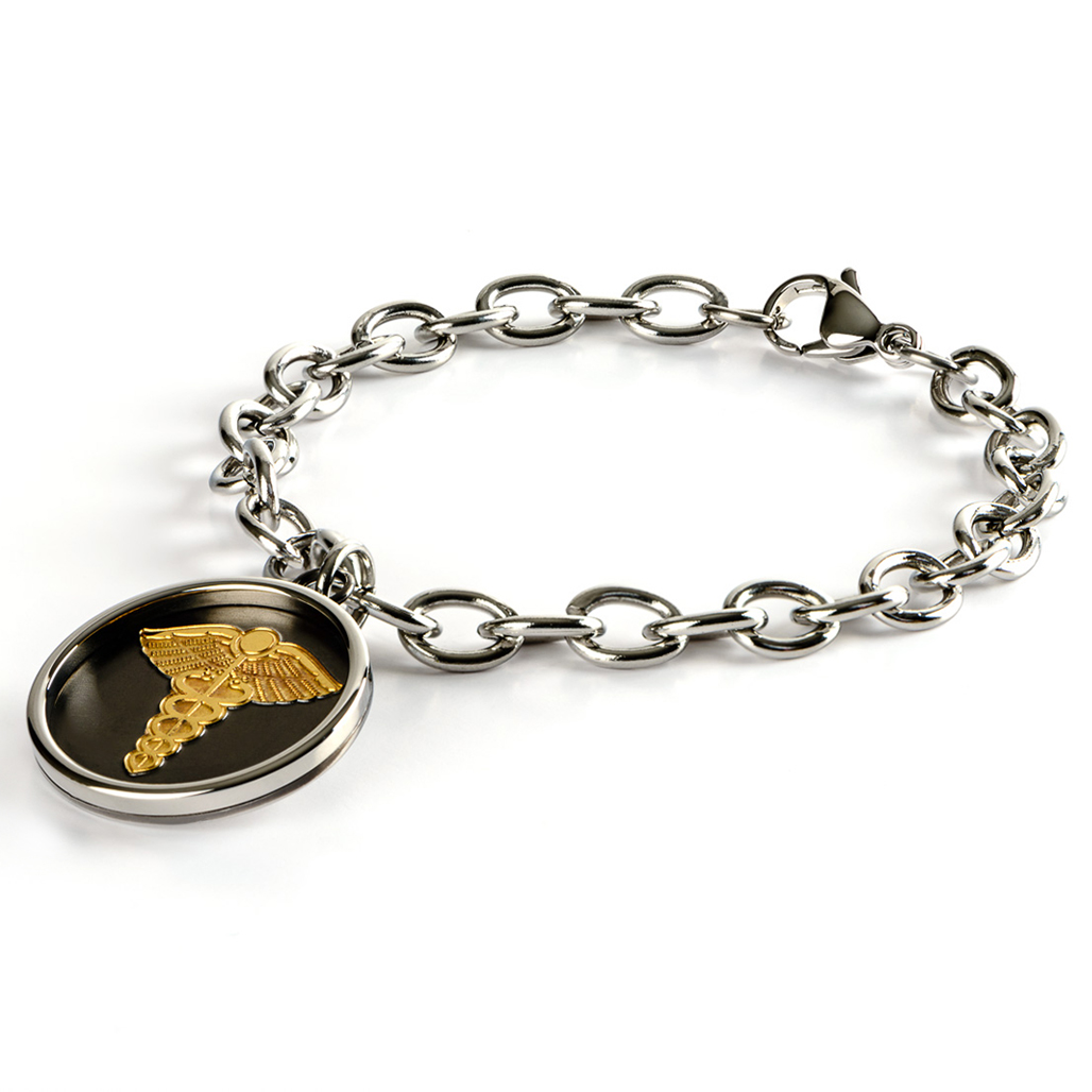 Stainless Steel Chain Bracelet with Gold Medical Symbol