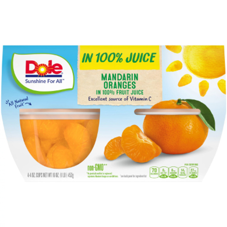 Dole 100% Juice Mandarin Oranges 4 Pack 4 oz.
