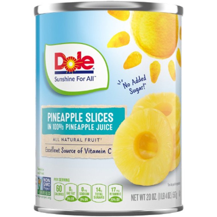 Dole Pineapple Slices In 100% Pineapple Juice 20 oz.