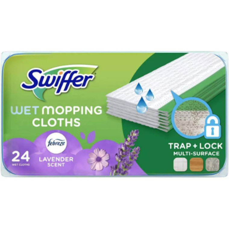 Swiffer Sweeper Wet Mopping Cloths, with Gain Scent, 24 Count