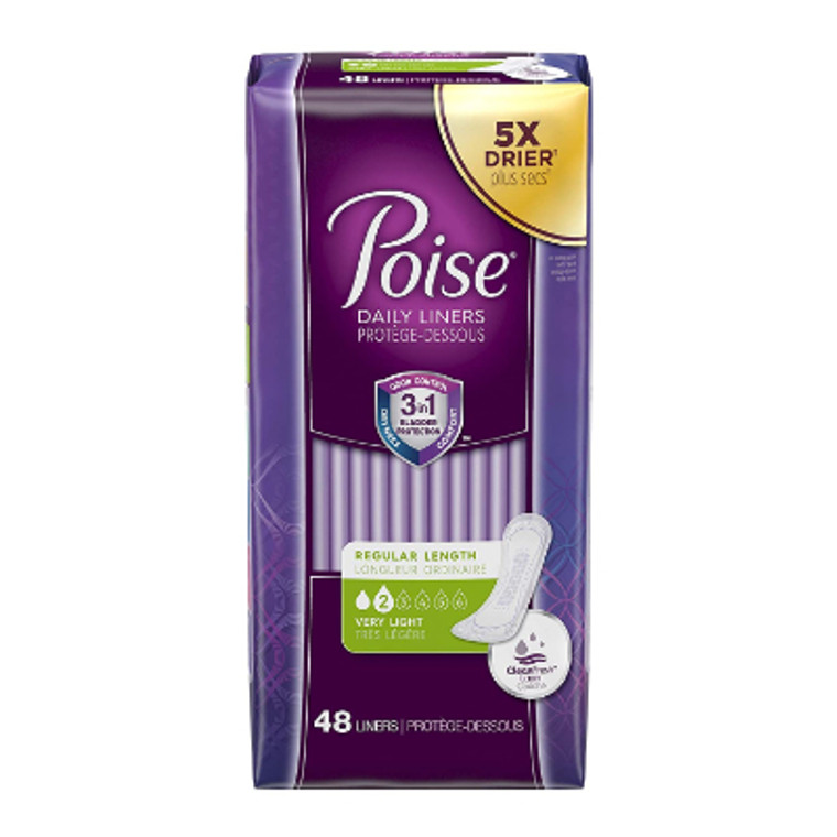 Poise Liners 3 In 1 Bladder Protection Regular Length Very Light 48 Count