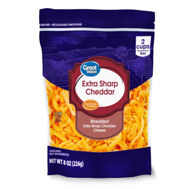 Great Value Shredded Extra Sharp Cheddar Cheese 8 oz.