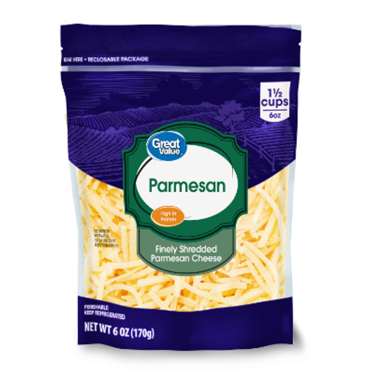 Great Value Finely Shredded Parmesan Cheese 6 oz.