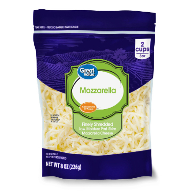 Great Value Low Moister Part Slim Finely Shredded Mozzarella Cheese 8 oz.