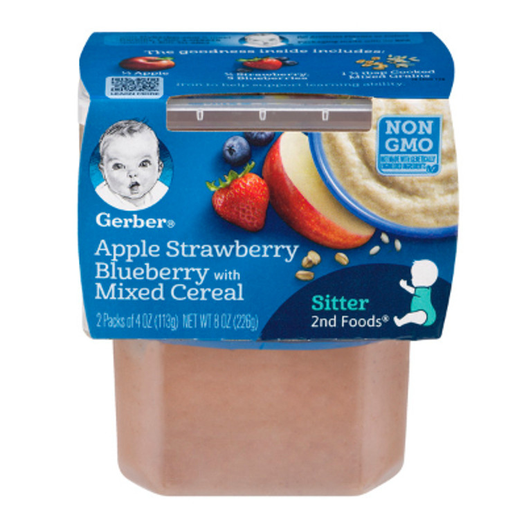 Gerber Apple Strawberry Blueberry With Mixed Cereal 4 oz., 2 Pack