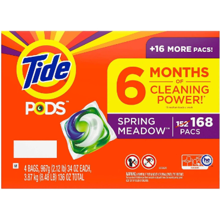 Tide Pods Liquid Laundry Detergent Pacs, Spring Meadow 136 oz., 168 Count