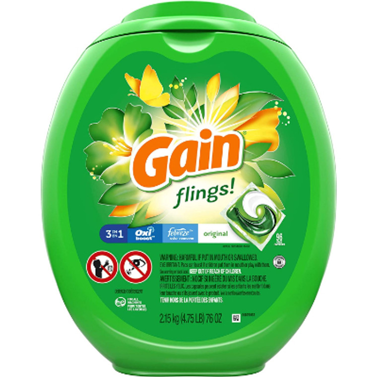 Gain Flings Original Scent, 96 Count Laundry Detergent Pacs, 76 oz.