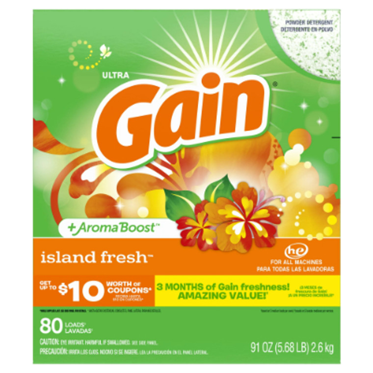 Gain Island Fresh, 80 Loads Powder Laundry Detergent, 91 oz.