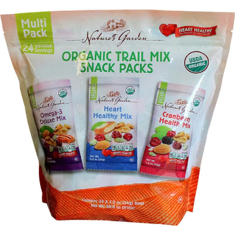 Nature's Garden Organic Trail Mix Snack Packs, Variety Pack, 1.2 oz, 24 ct