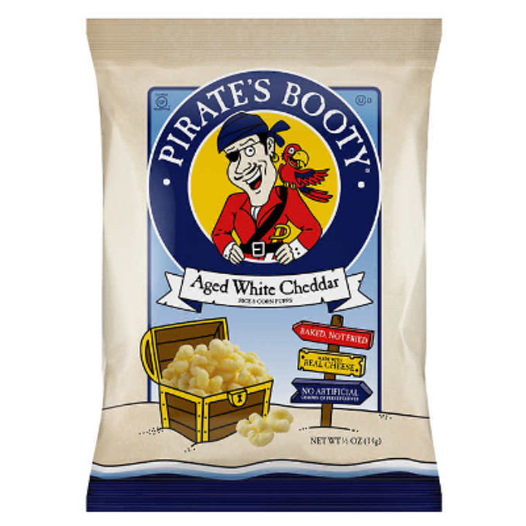 Pirate's Booty Baked Rice and Corn Puffs, White Cheddar, 0.5 oz, 40 ct