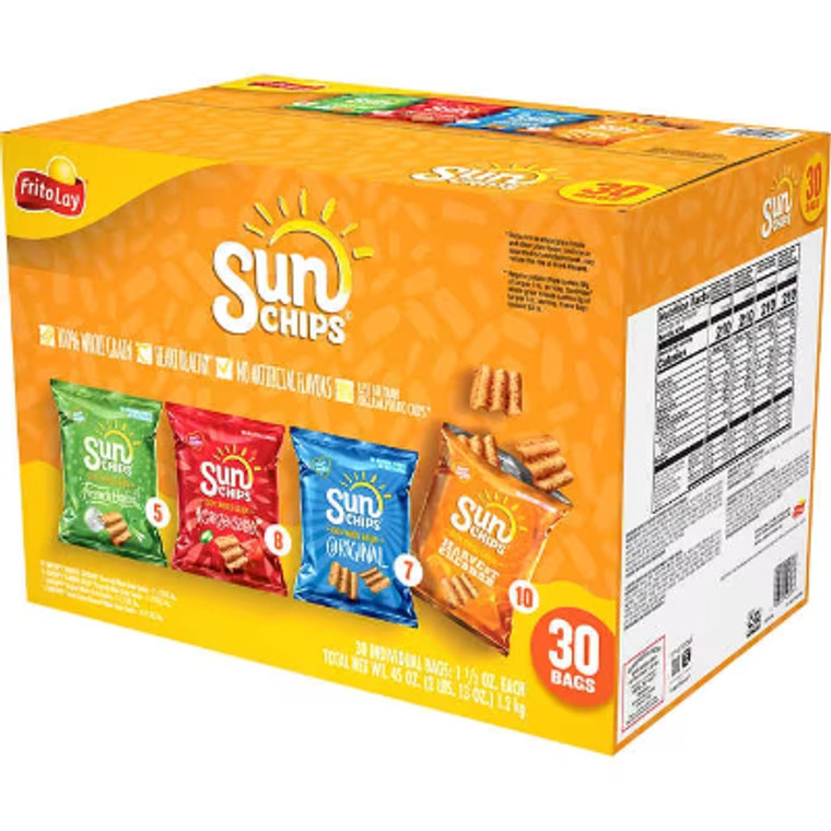 SunChips Whole Grain Snacks, Variety Pack, 1.5 oz, 30 ct