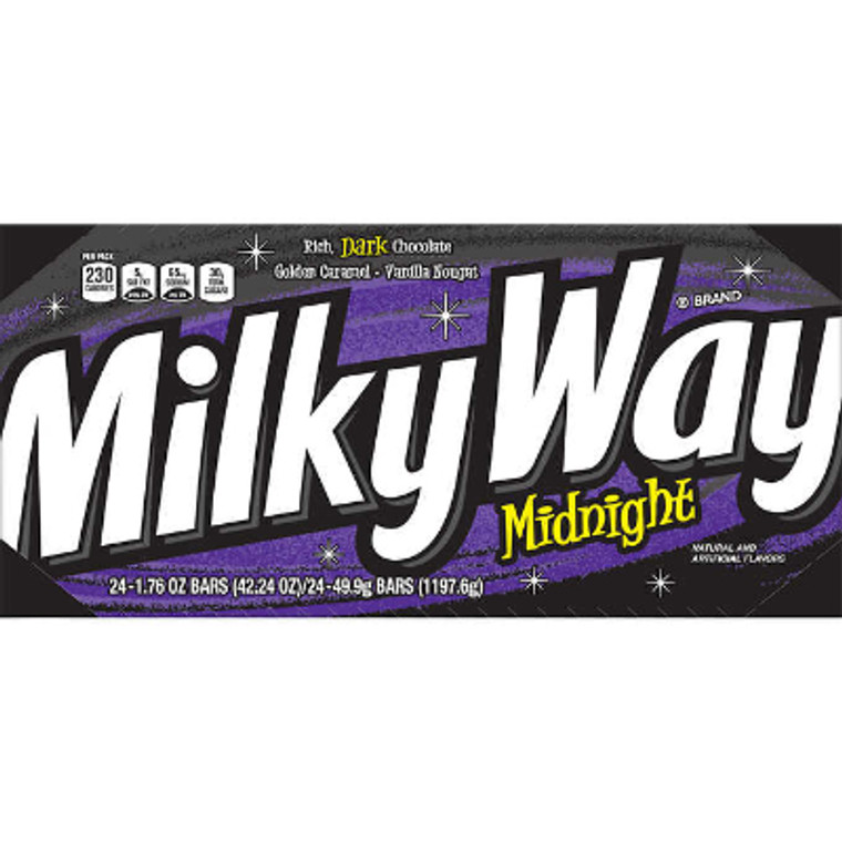 Milky Way Dark Chocolate Candy Bar, Midnight, 1.76 oz, 24 ct