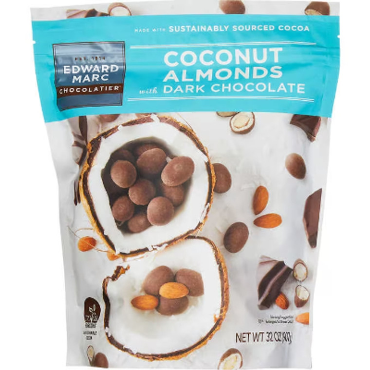 Edward Marc Chocolatier Coconut Almonds with Dark Chocolate, 32 oz