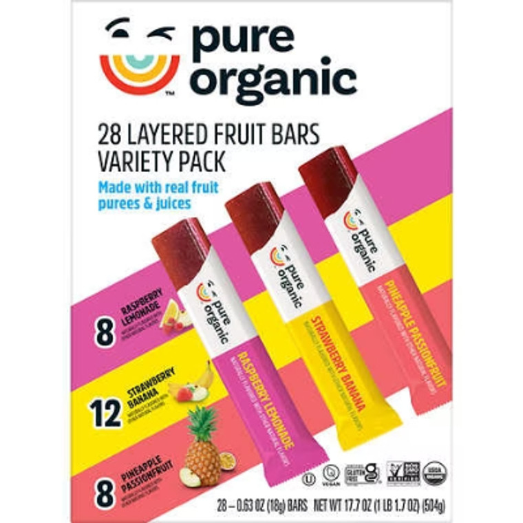 Pure Organic Layered Fruit Bars, Variety Pack, 0.63 oz, 28 ct
